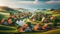 Idyllic Countryside Village with Hills Royalty Free Stock Photo