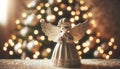 Vintage Angel Figurine with Christmas Tree Bokeh Background, AI Generated