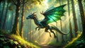 A Serene Vision of Fantasy An Emerald Dragon Soaring Through a Lush Enchanted Forest generative AI