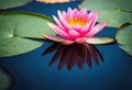 A serene water lily floating on a pond.