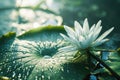 Serene Water Lily on a Pond with Dew Drops
