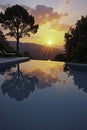 serene water pool reflected landscape at sunset, natural, peaceful Royalty Free Stock Photo