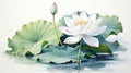 A serene watercolor botanical illustration of a tranquil lotus flower by AI generated