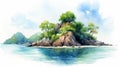 Serene Watercolor Illustration Of Thailand\'s Islet With Trees
