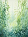 Serene Watercolor Kelp Forest Strands Flowing Gracefully in the Current AI Generated
