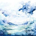 Serene watercolor landscape in soothing blues Royalty Free Stock Photo