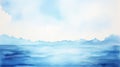 Serene Minimalism: Watercolor Ocean Silhouette On Light Background