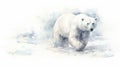 Serene Watercolor Polar Bear Walking on Ice AI Generated