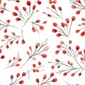 Serene Watercolor Red Berries Pattern On White Background