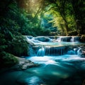 Serene waterfall cascading through a lush forest