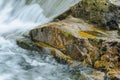 Serene Waterfall Cascading Over Moss-Covered Rocks in a Lush Forest Royalty Free Stock Photo