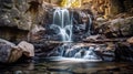 Serene Waterfall Cascading Over Rocks in Forest GenerativeAI
