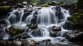 Serene Waterfall Cascading Over Rocks in Forest GenerativeAI