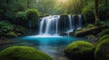 Waterfall in Emerald Forest: A Scene of Tranquility and Natural Beauty Royalty Free Stock Photo