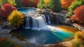 Picturesque Waterfall Cascade Pool in Colorful Autumn Foliage Scenery Royalty Free Stock Photo