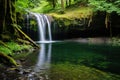 serene waterfall in a dense forest, perfect for qi gong