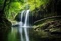 serene waterfall in a dense forest, perfect for qi gong