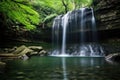 serene waterfall in a dense forest, perfect for qi gong