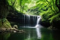 serene waterfall in a dense forest, perfect for qi gong