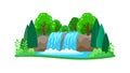 Serene Waterfall in Lush Green Forest Landscape, vector design Generative AI Royalty Free Stock Photo