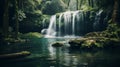 Serene Waterfall In Lush Tropical Forest - Graflex Speed Graphic Style