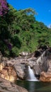 Serene waterfall in the midst of lush jungle Royalty Free Stock Photo