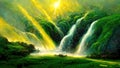 Serene Waterfall Natural Green Landscape
