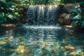 Serene Waterfall Oasis with Lush Foliage - A Tranquil Retreat. Concept Nature Photography, Waterfalls, Lush Foliage, Serene