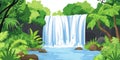 Serene waterfall surrounded by lush greenery and tropical plants in a vibrant landscape Royalty Free Stock Photo