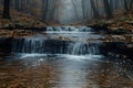 Concept Nature Photography, Waterfall Landscapes, Autumn Serene Waterfalls in Misty Autumn Forest Royalty Free Stock Photo