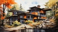 Serene Waterfront Living: A Coherent Concept Drawing of Houses N Royalty Free Stock Photo