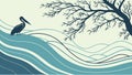Serene Waterscape with Heron and Flowing Waves, vector design Generative AI Royalty Free Stock Photo