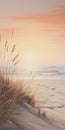 Serene Wetland: Sand Dune, Beach Grass, Foggy Shoreline, Soft Waves, Sunrise Royalty Free Stock Photo