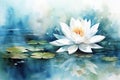 Serene White Lotus Flower on Calm Reflective Water Surface, Symbolizing Tranquility and Serenity