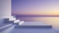 Serene white steps ascend towards a tranquil ocean sunset Royalty Free Stock Photo
