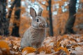 Wild rabbit and fallen autumn leaves. Generative AI Royalty Free Stock Photo