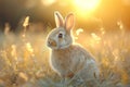 Wild rabbit in sunlit garden. Generative AI