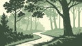 Serene Winding Forest Path for Nature Exploration, vector design Generative AI Royalty Free Stock Photo