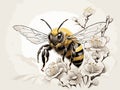 Serene Wings: SumiE Bee Illustration