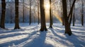 Magical Winter Sunlight in Snowy Forest Royalty Free Stock Photo