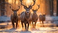 A Serene Winter Landscape Deer Graze In The Snowy Forest Generated By AI