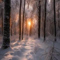 Twilight in a Snowy Forest