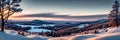 A serene winter landscape, picturesque panorama. Generative AI