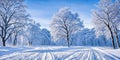 A serene winter landscape, picturesque panorama. Generative AI