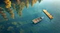 Serene Winter Morning by the Lake With a Lone Boat Royalty Free Stock Photo