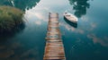 Serene Winter Morning by the Lake With a Lone Boat Royalty Free Stock Photo