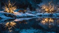 Magical Winter Otter by the River with Festive Lights Royalty Free Stock Photo