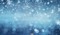 Serene winter scene with gentle snowflakes and ethereal bokeh against a deep blue sky. AI generative