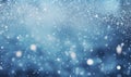 Serene winter scene with gentle snowflakes and ethereal bokeh against a deep blue sky. AI generative