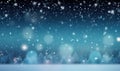 Serene winter scene with gentle snowflakes and ethereal bokeh against a deep blue sky. AI generative